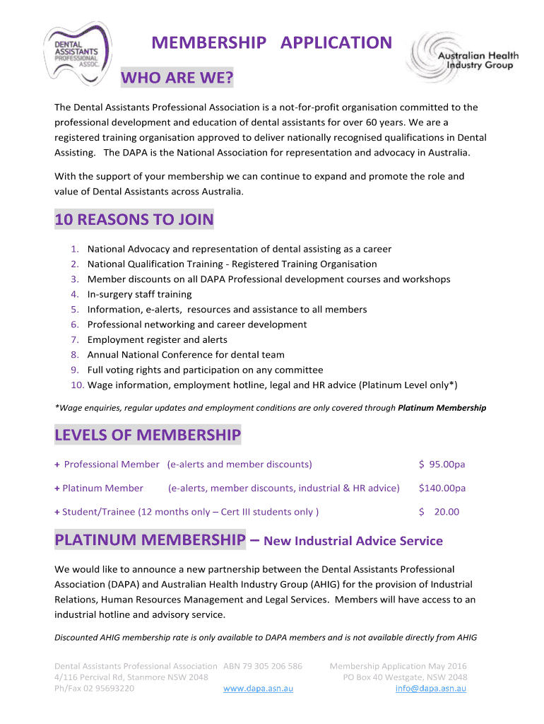 Fillable Online The Dental Assistants Professional Association is a not