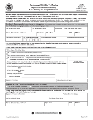 Fillable Online I-9 Employment Eligibility Verification Form Fax Email