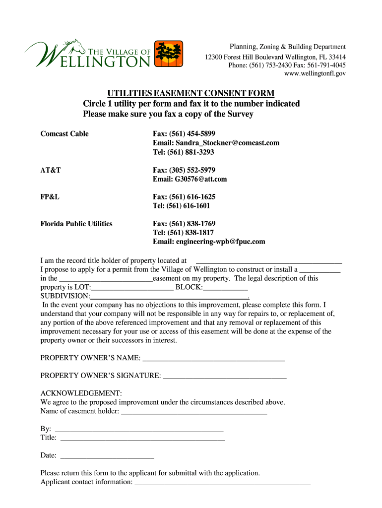 FL Utility Easement Consent Village of Wellington Fill and Sign