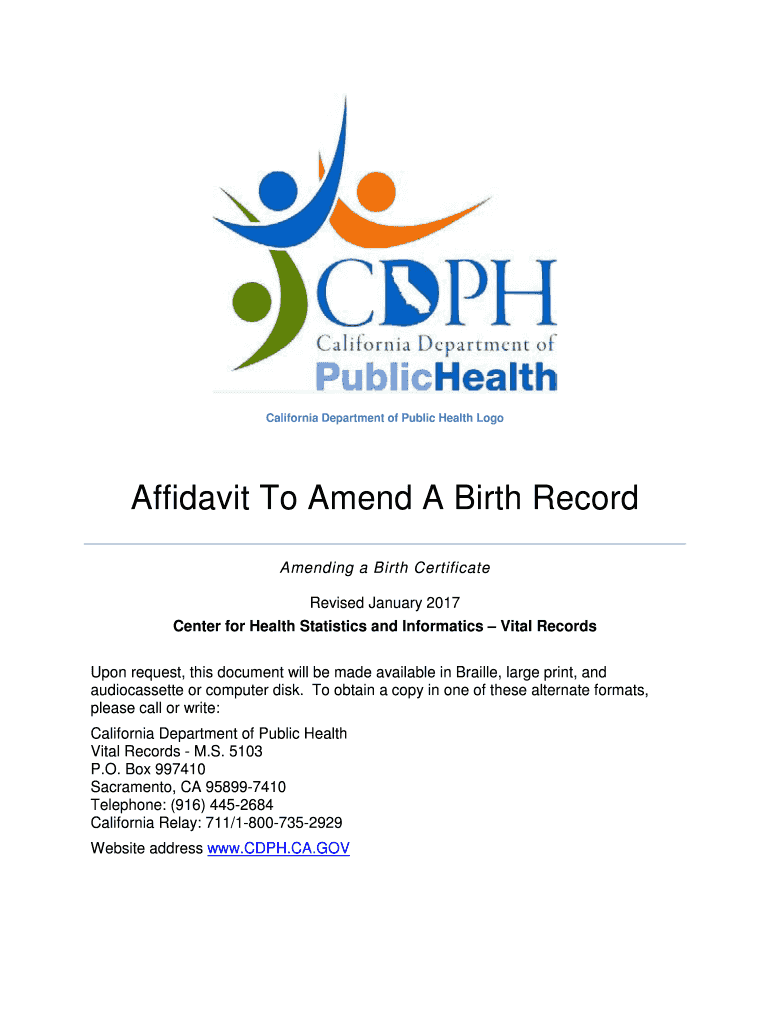 Fillable Online Affidavit To Amend A Birth Record. Amending a Birth