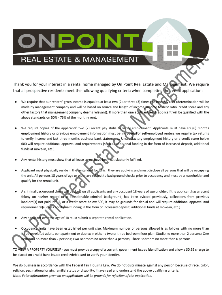 Fillable Online RentalCriteria On Point Real Estate & Management Fax