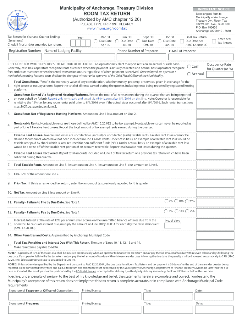 AK Municipality of Anchorage Room Tax Return (formerly 41004) 2016