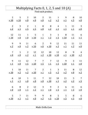 Fillable Online Multiplication Worksheet -- Multiplying By Anchor Facts 0, 1, 2, 5 And 10 (Other Factor 1 To 12). Multiplication Fax Email Print - Pdffiller
