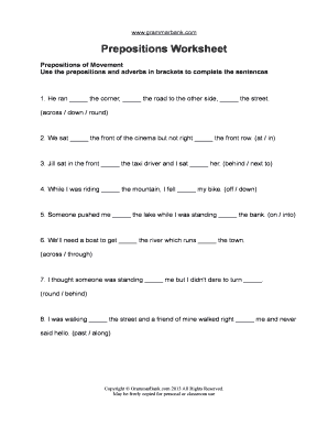 Fillable Online Prepositions Worksheet Fax Email Print - Pdffiller