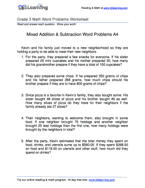 Mixed Addition And Subtraction Word Problems - Fill and Sign Printable