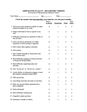 ADHD Rating Scale IV - Self Report Version - Fill and Sign Printable