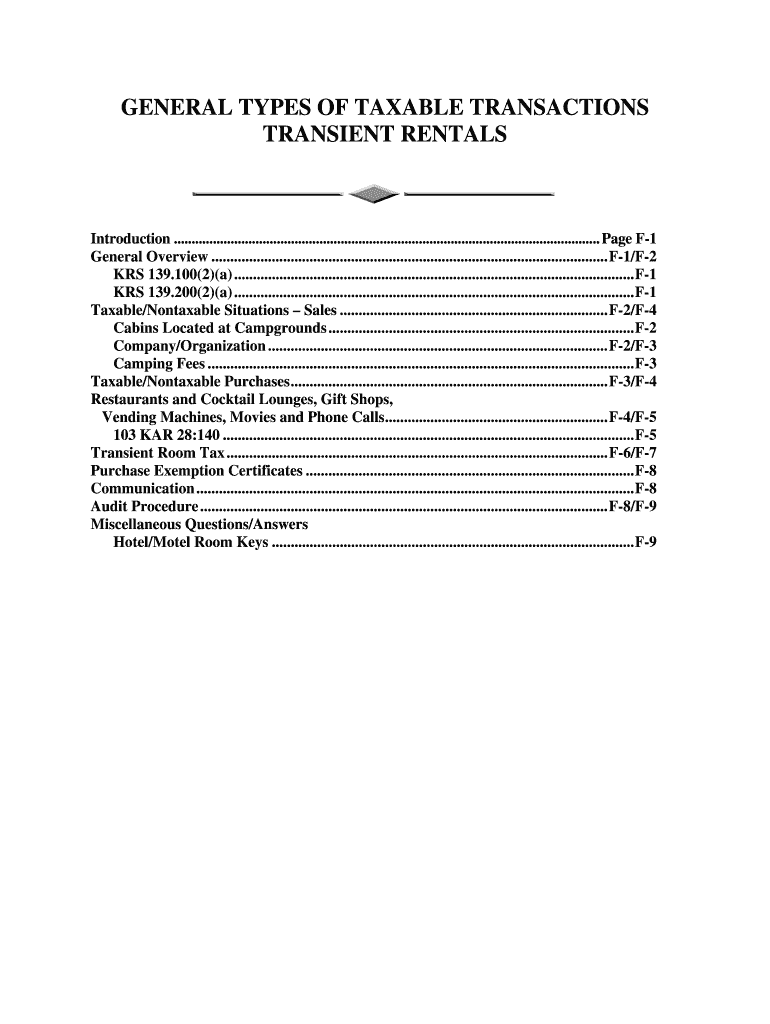 Fillable Online krew ky general types of taxable transactions transient