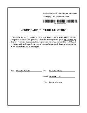 Fillable Online Certificate of Debtor Education. Certificate of Debtor