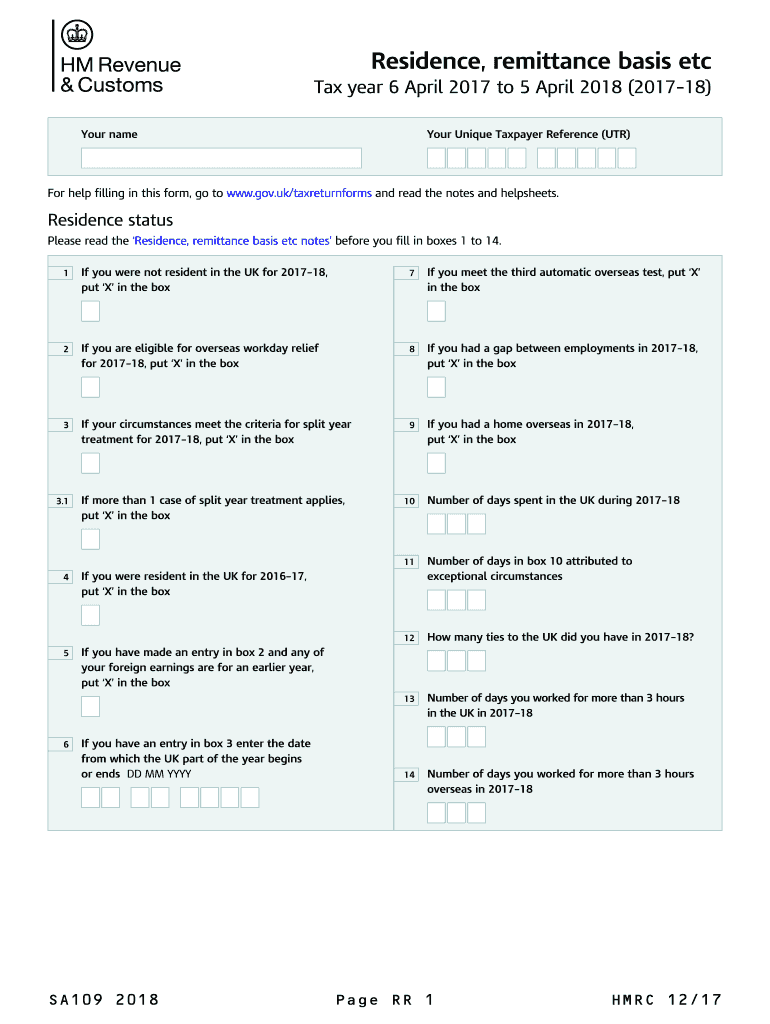 2018 UK HMRC SA109 Fill out & sign online DocHub