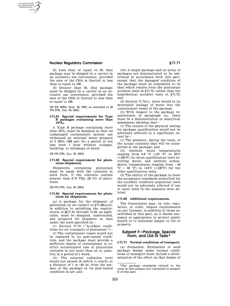 Fillable Online gpo 355 Subpart F Package, Special Form, and LSAIII