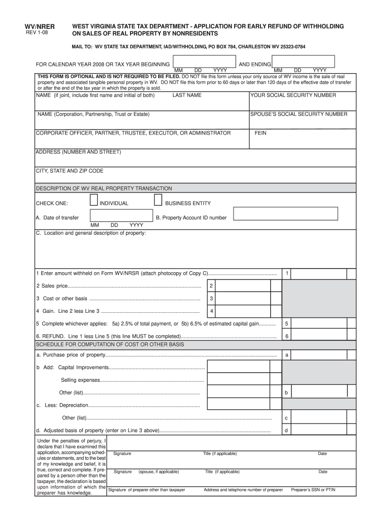 2008 Form WV WV/NRER Fill Online, Printable, Fillable