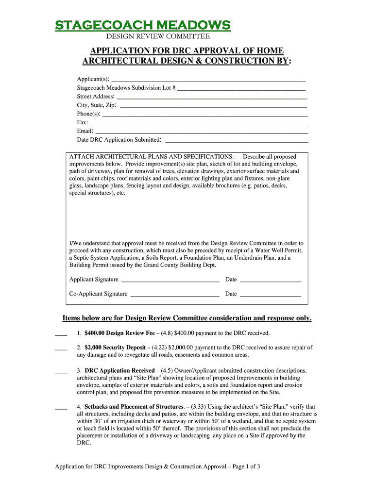 Fillable Online APPLICATION FOR DRC APPROVAL OF HOME Fax Email Print