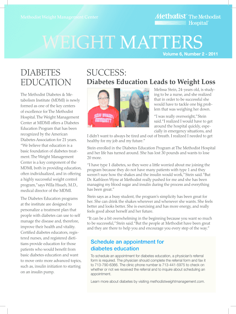 Fillable Online Diabetes Education Leads to Weight Loss Methodist Hospital Fax Email Print