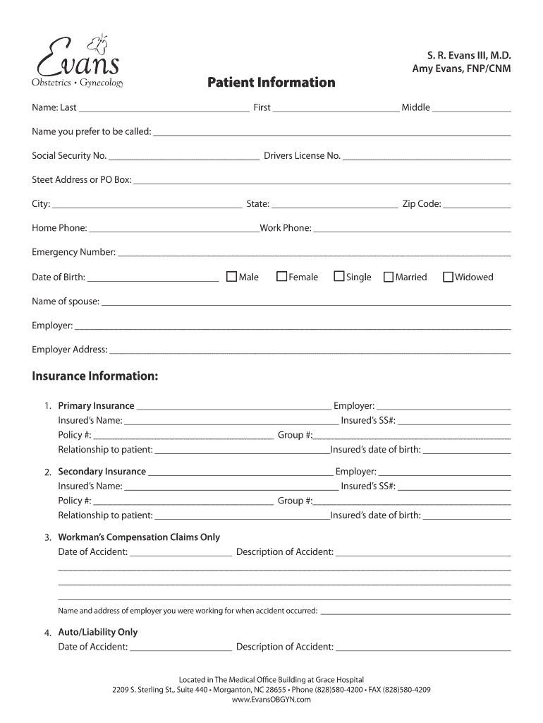 Fillable Online blueridgehealth Patient Information Form Blue Ridge HealthCare