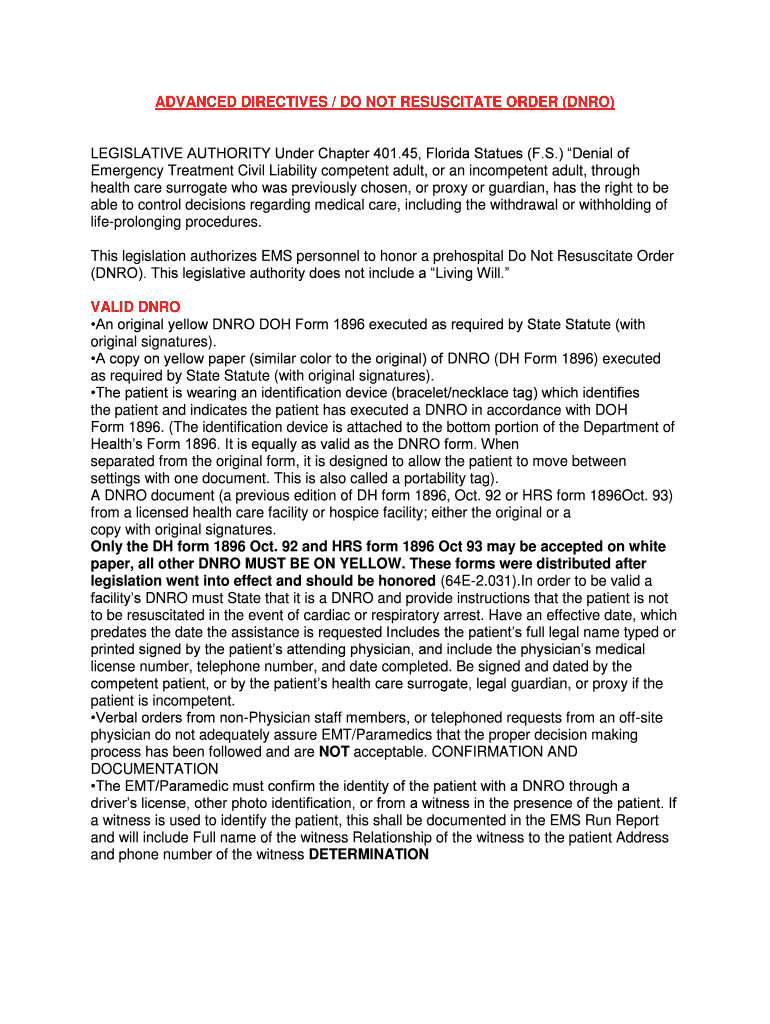 Fillable Online palmbeachstate ADVANCED DIRECTIVES / DO NOT RESUSCITATE