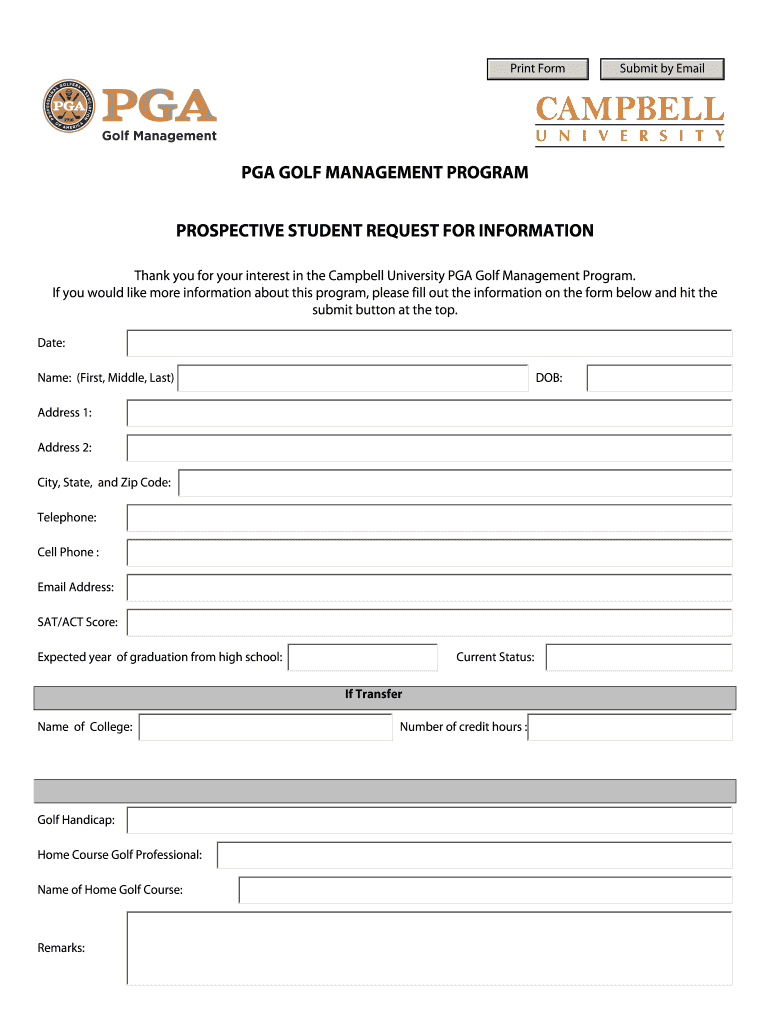 Fillable Online campbell Pga golf management program prospective