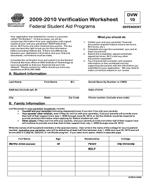 Fillable Online osuit Dependent Verification Worksheet 09 10 - osuit