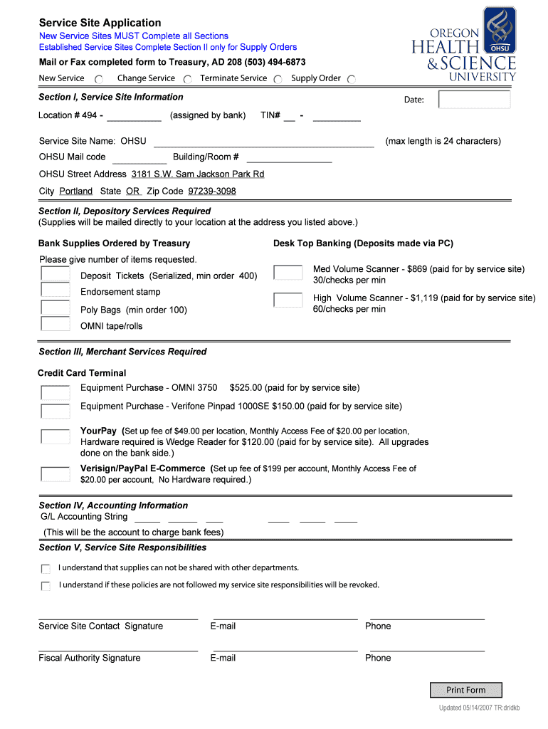Fillable Online ohsu New Service Sites MUST Complete all Sections