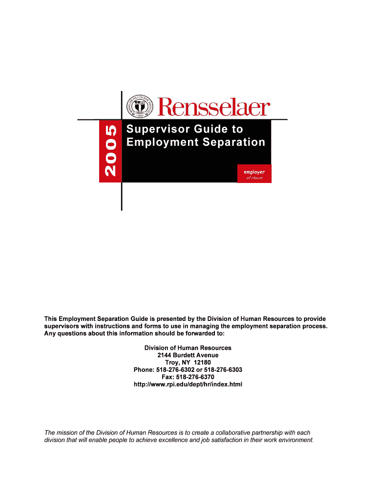 Fillable Online rpi Supervisor Guide to Employment Separation