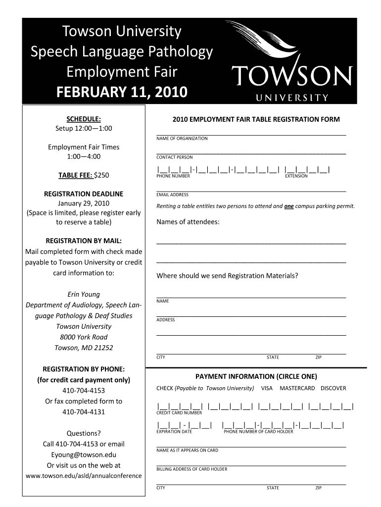 Fillable Online towson Towson University Speech Language Pathology