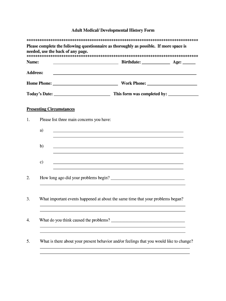 Adult Developmental History Form Fill Online, Printable, Fillable