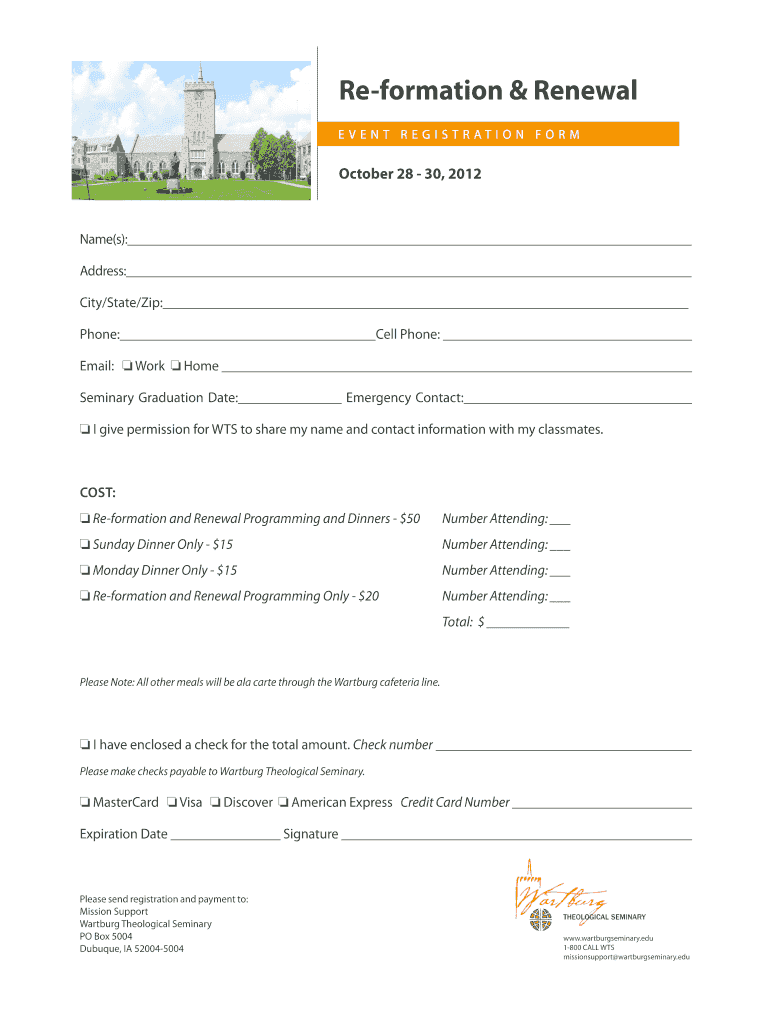 Fillable Online Printable Registration Wartburg Theological Seminary