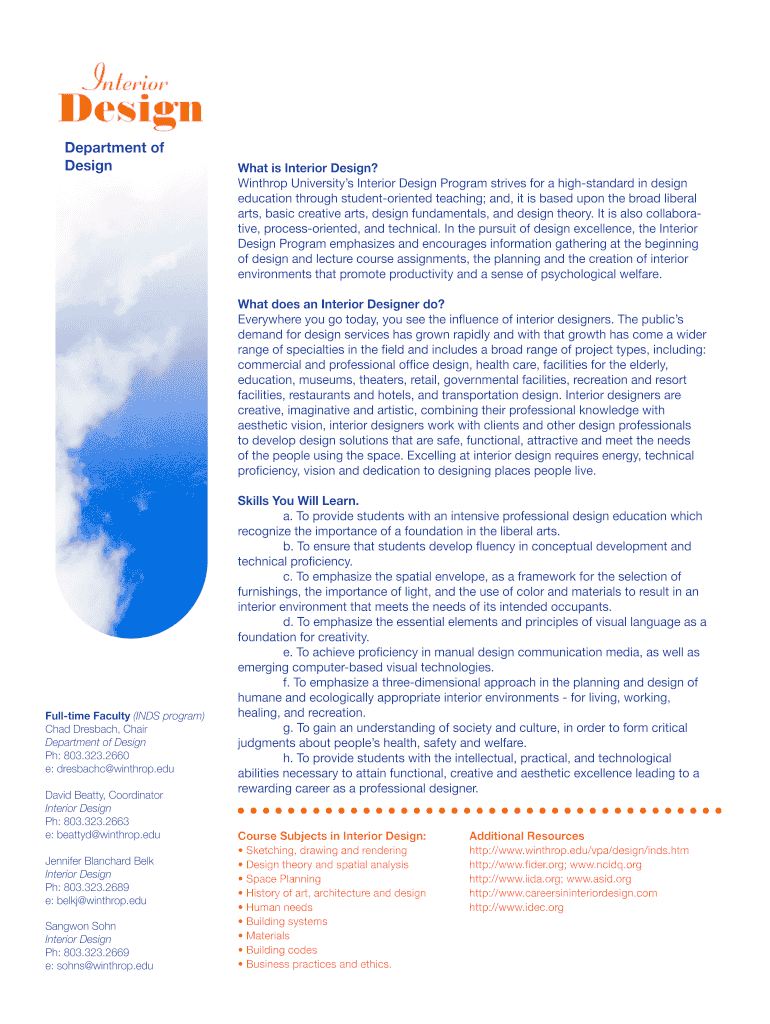 Fillable Online winthrop Department of Design What is Interior Design