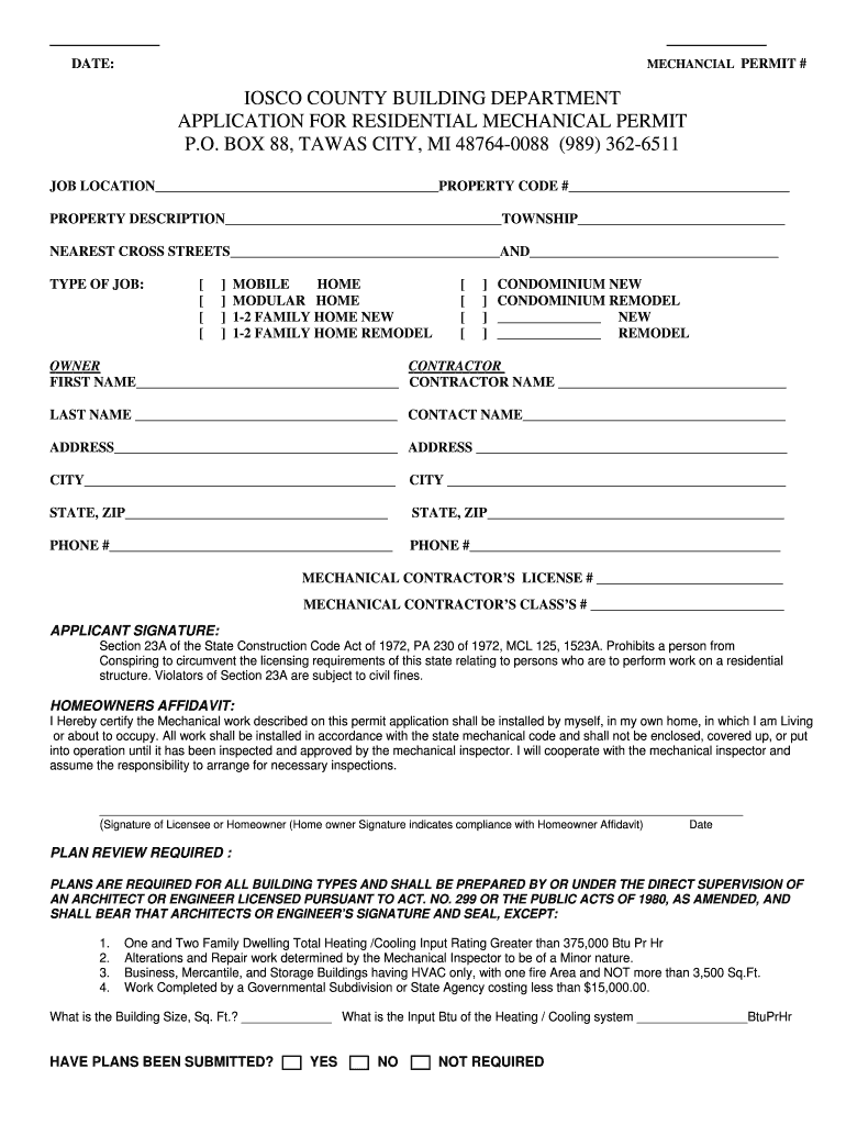 Fillable Online Iosco county building department application for