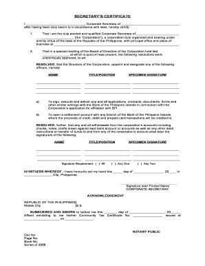 Sample Secretary's Certificate For Opening Bank Account - Fill Online, Printable, Fillable, Blank | Pdffiller