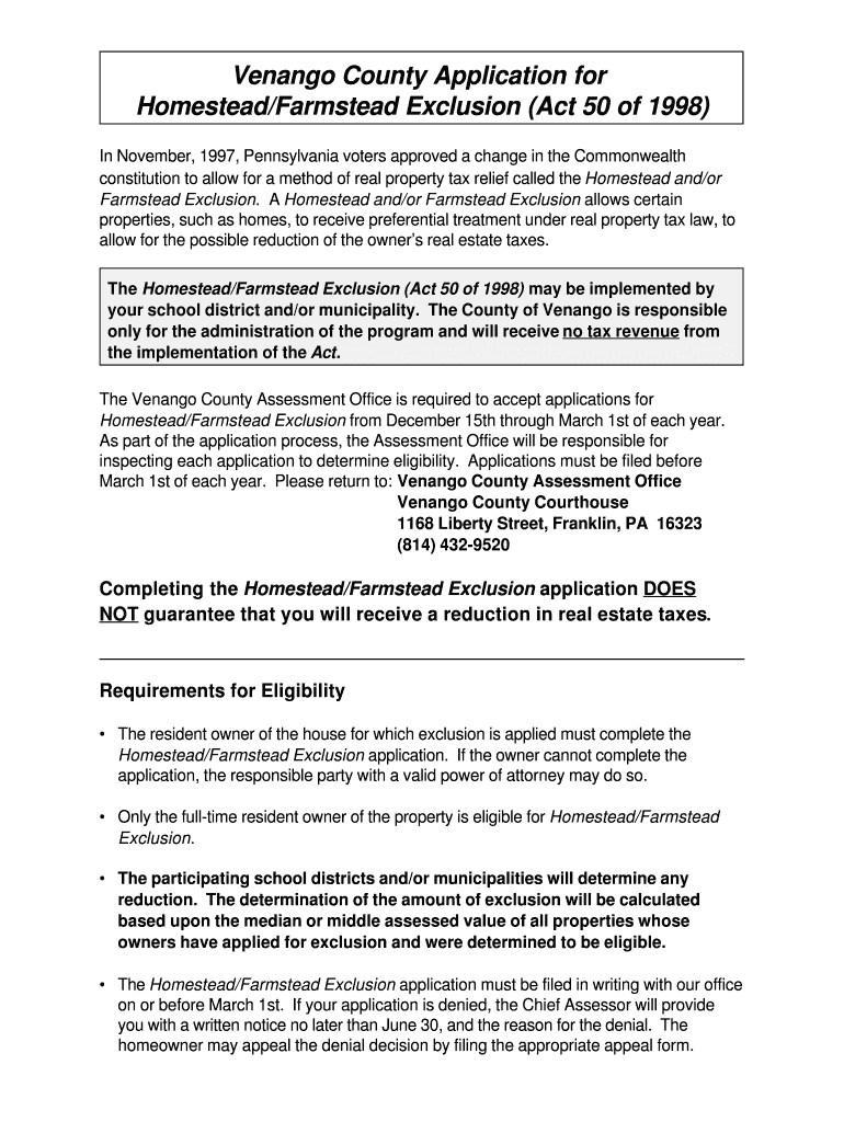 farmstead exclusion venango county Fill Online, Printable, Fillable
