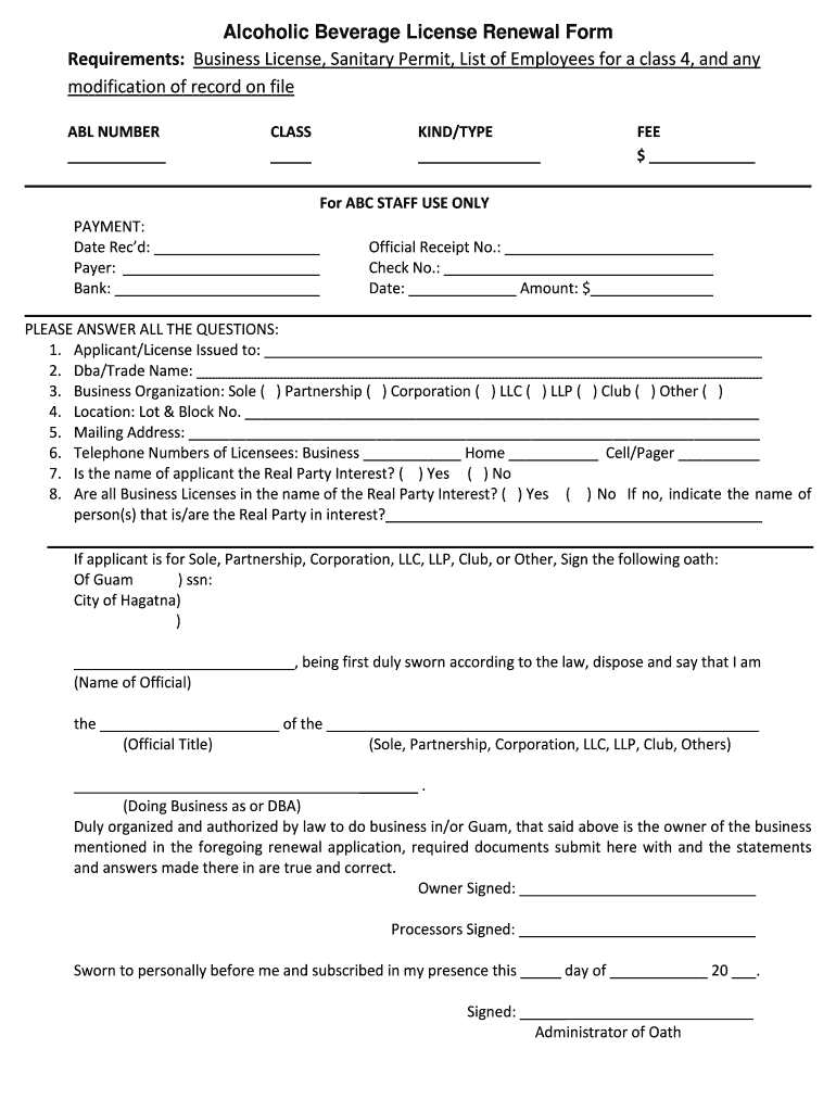 Fillable Online Alcoholic Beverage License Renewal Form Requirements
