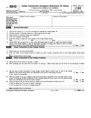 Fillable Online 2002 Form 8840 (Fill-in Version). Closer Connection