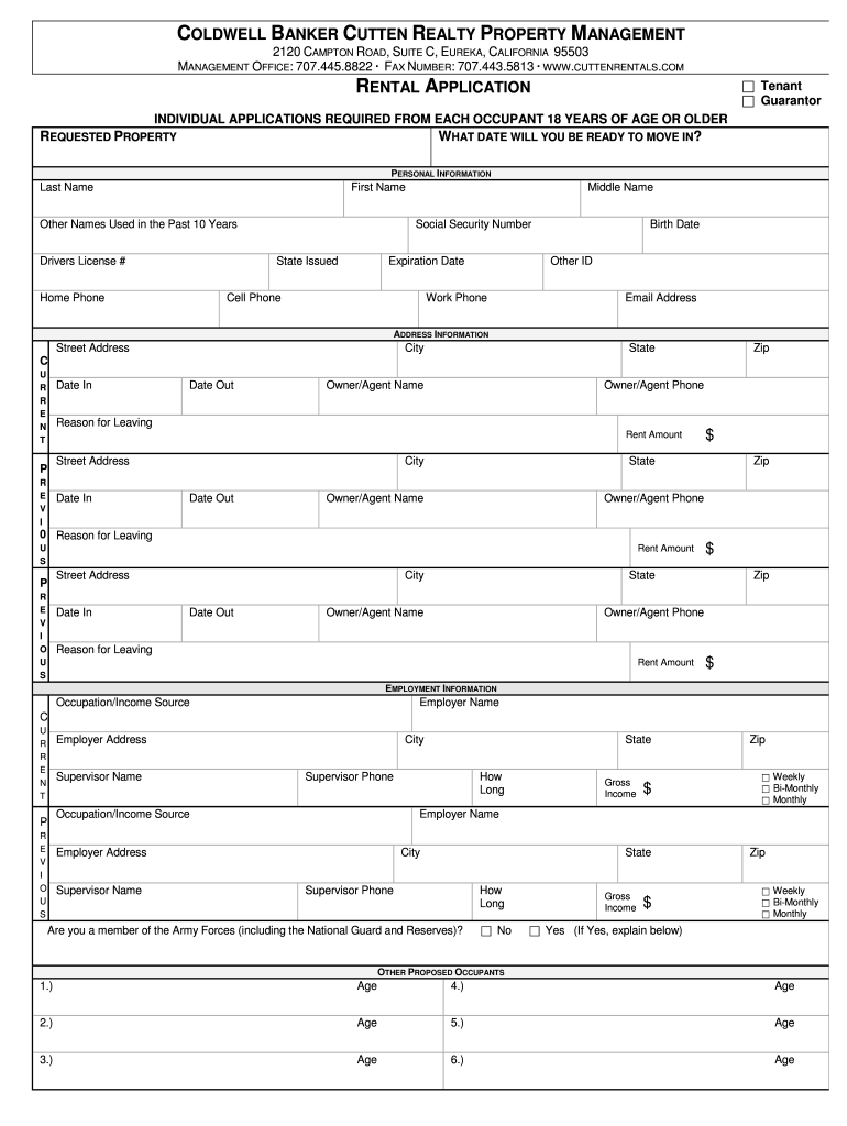 Cutten Rental Application Printable Fill Online, Printable, Fillable