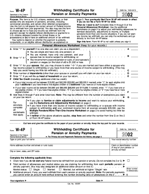 Fillable Online 2002 Form W-4P (Fill-in Version). Withholding