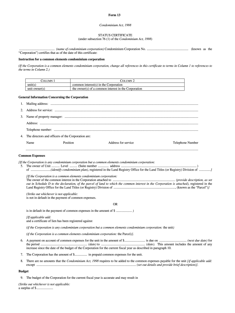 Form 13 status certificate Fill out & sign online DocHub