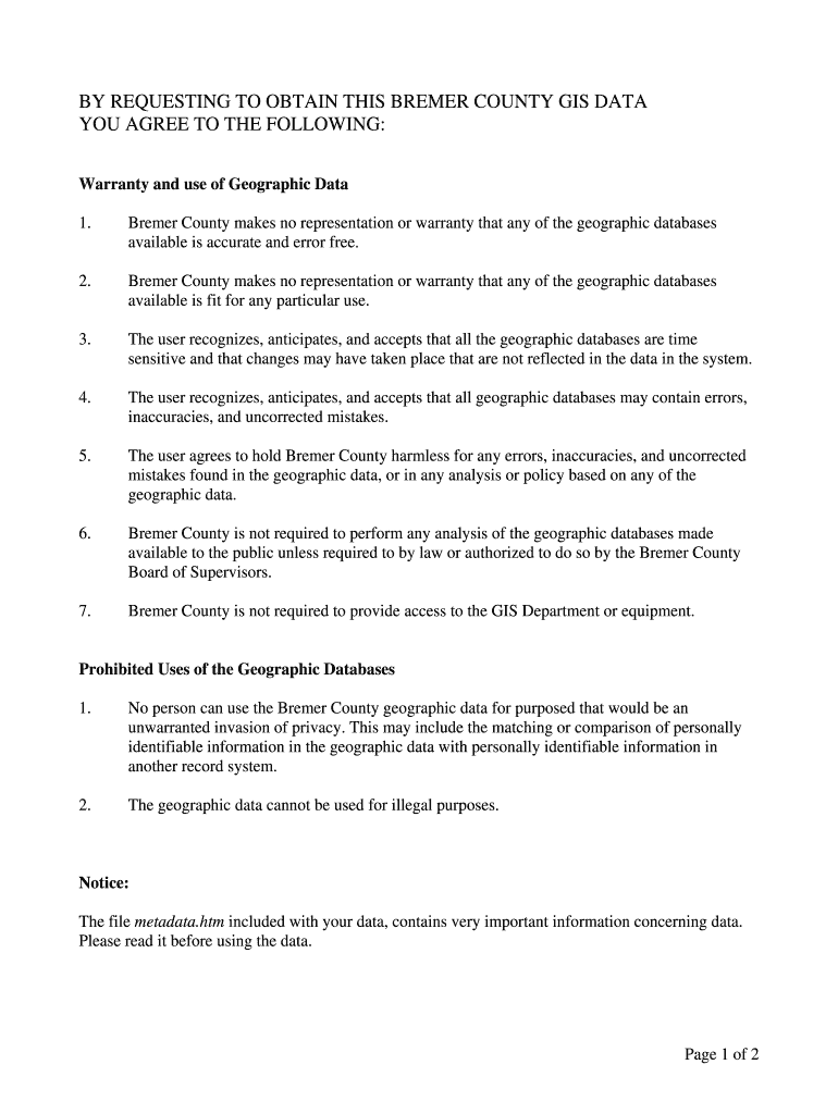 Fillable Online Data Request Form Bremer County, Iowa Fax Email Print