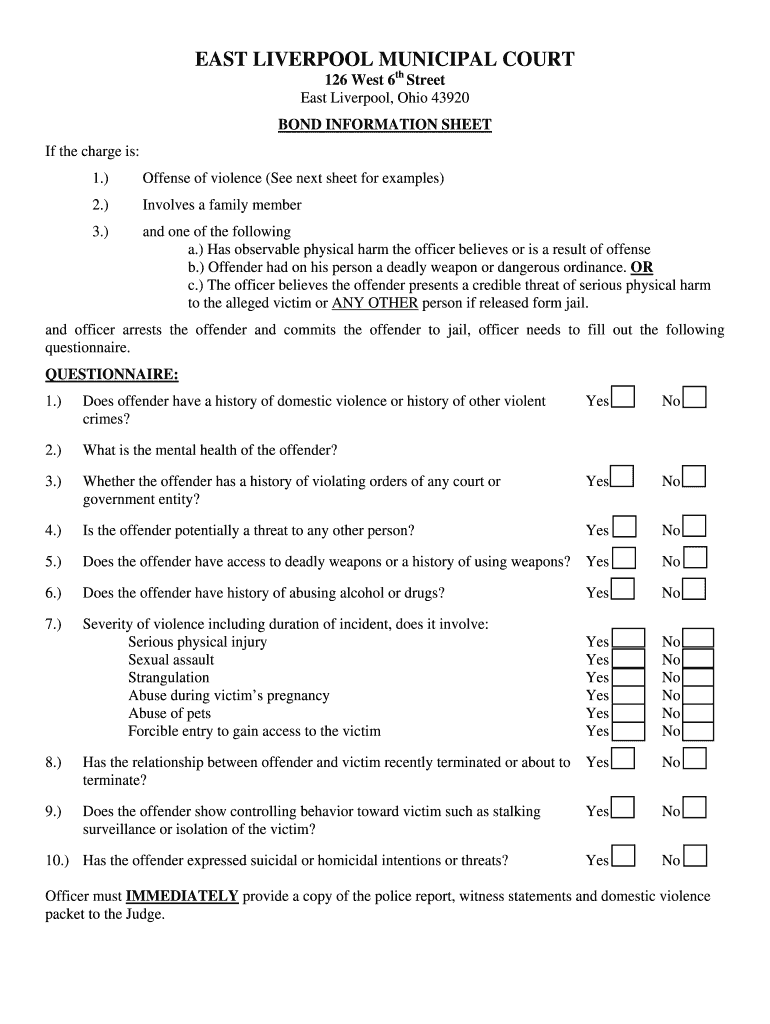 Fillable Online columbianacounty BOND INFORMATION SHEET East