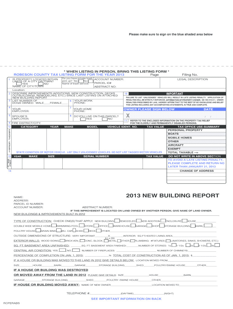 Fillable Online co robeson nc 2015 Robeson County Tax Listing Form Fax