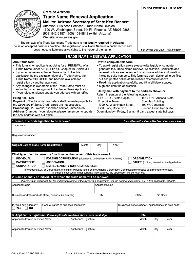 Arizona trade renewal 2011 form Fill out & sign online DocHub