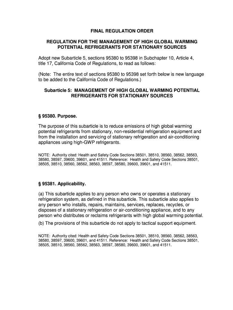 Fillable Online arb ca FINAL REGULATION ORDER REGULATION FOR THE Fax Email Print pdfFiller