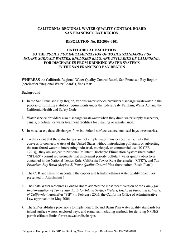 Fillable Online waterboards ca CALIFORNIA REGIONAL WATER QUALITY