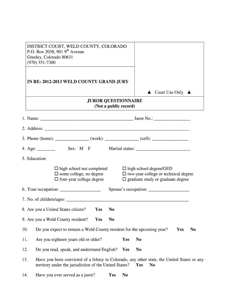 Fillable Online courts state co DISTRICT COURT, WELD COUNTY, COLORADO P
