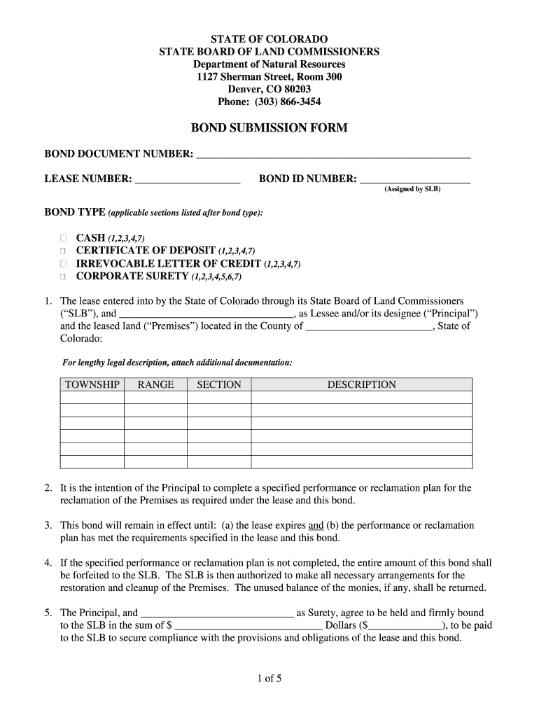 Fillable Online trustlands state co Bond Submission Form Colorado