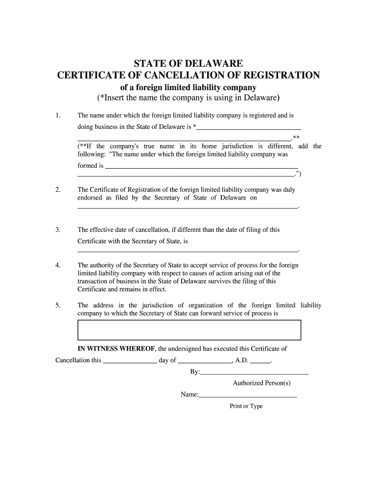 Fillable Online corp delaware Certificate of Cancellation of a Limited