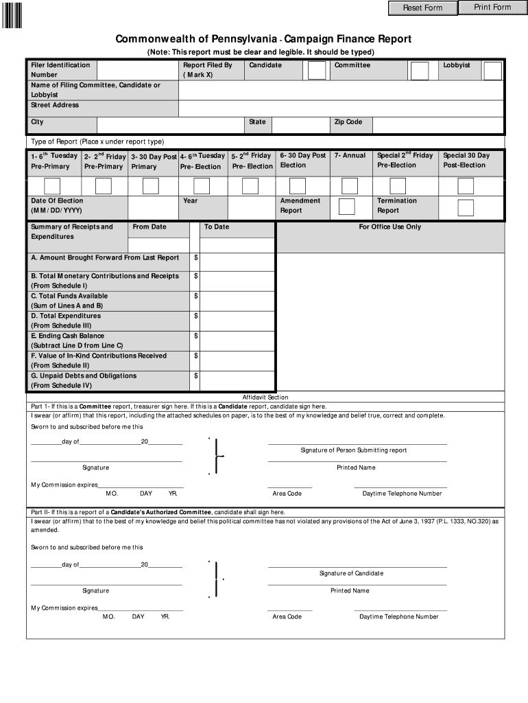 Pa Campaign Finance Report Pdf Fill Online, Printable, Fillable