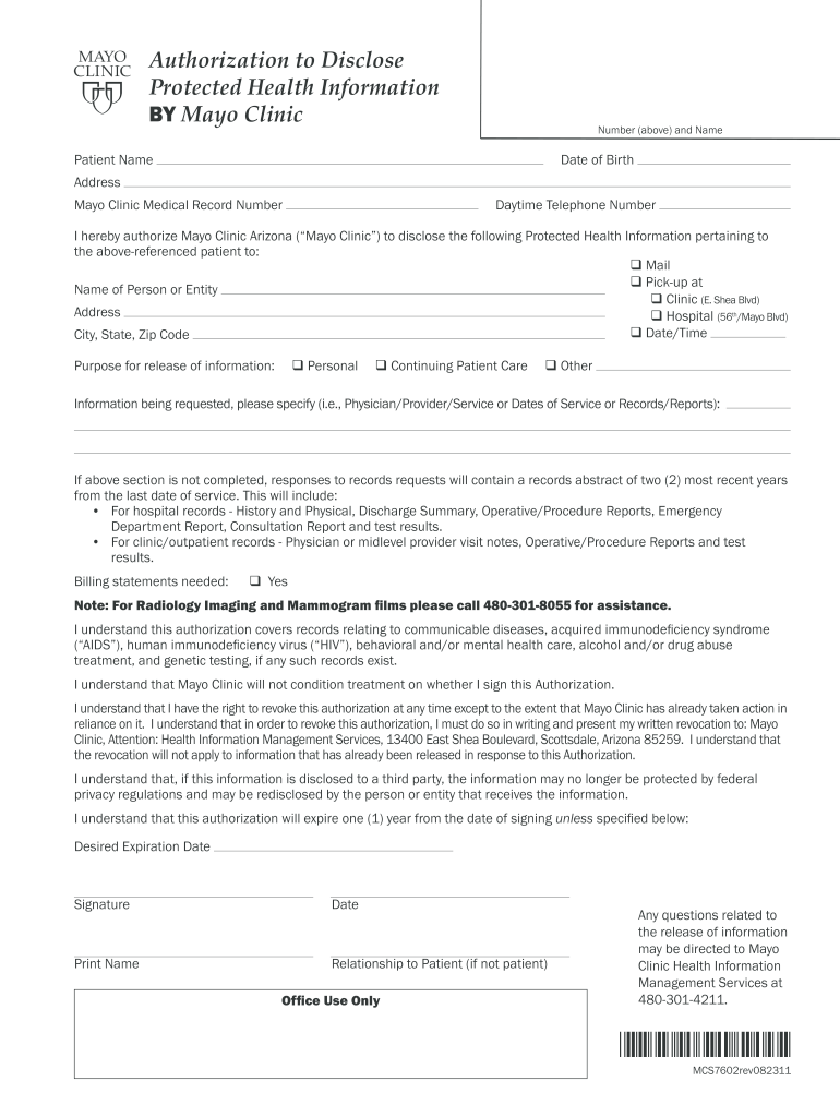 Mayo clinic authorization Fill out & sign online DocHub