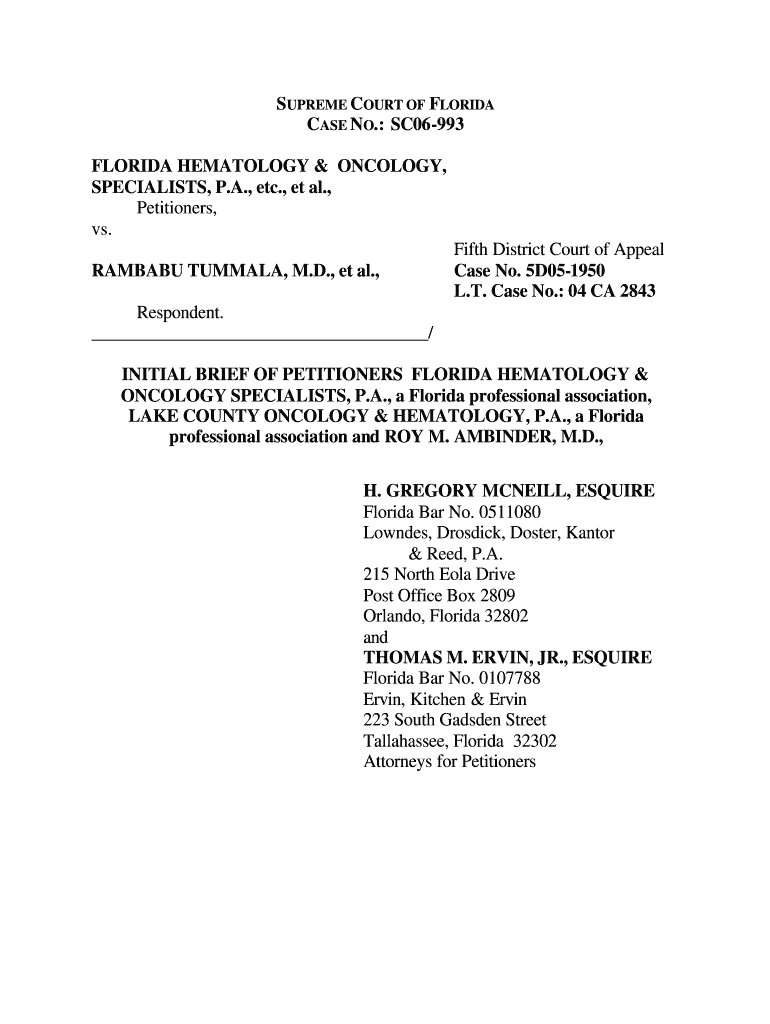 Fillable Online law fsu CASE NO. SC06993 FLORIDA HEMATOLOGY