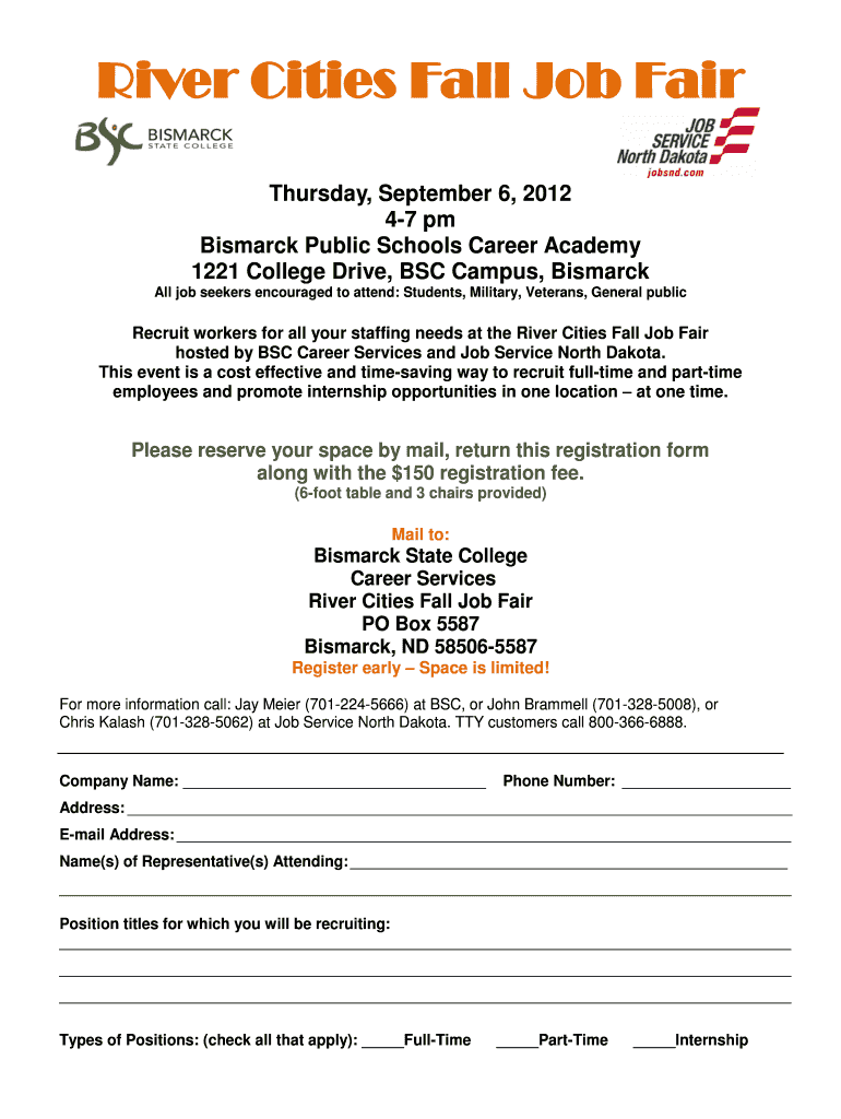 Fillable Online River Cities Fall Job Fair Job Service North Dakota