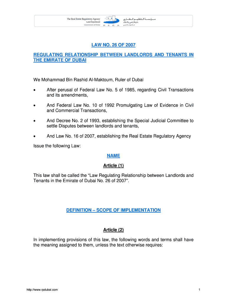 Fillable Online REGULATING RELATIONSHIP BETWEEN LANDLORDS AND TENANTS