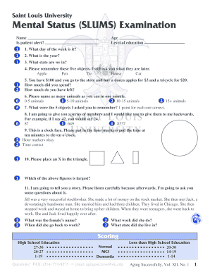 Fillable Online Mental Status (SLUMS) Examination Fax Email Print